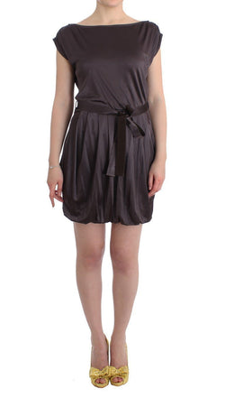 Brown Mini Jersey Shift Belted Dress
