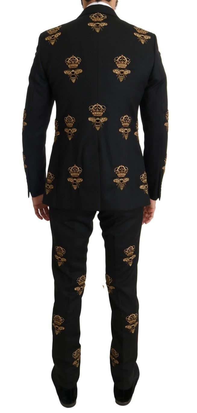 Black Wool Gold Crystal Bee Crown Slim Fit Suit
