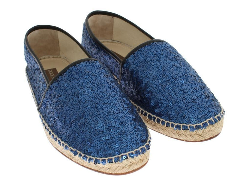 Blue Sequined Logo Loafers Espadrilles