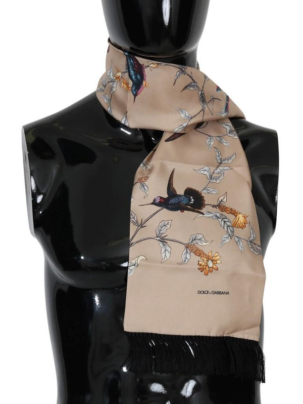 Beige Silk Bird Scarf