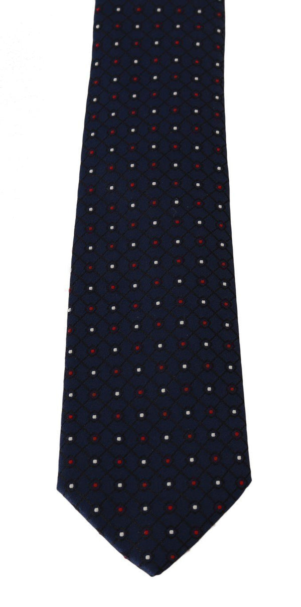 Blue Silk White Red Dotted Tie