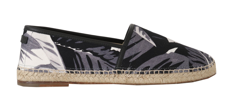 Gray Canvas Leather Leaves Espadrille