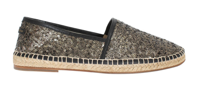 Black Gold Sequined Loafers Espadrilles