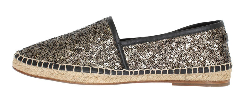 Black Gold Sequined Loafers Espadrilles