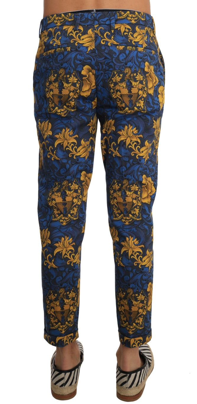 Blue Yellow Baroque Print Cotton Pants