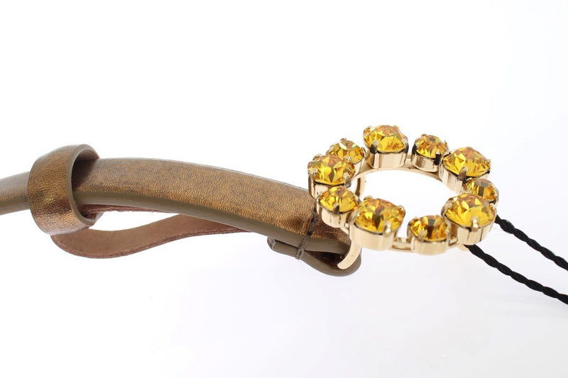 Gold Leather Yellow Crystals Buckle Belt