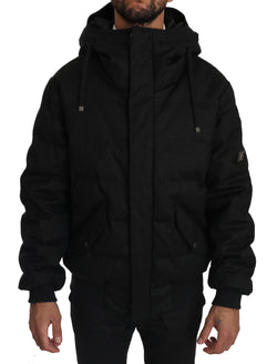 Black Wool DG Crown Hooded Winter Puffer Jacket