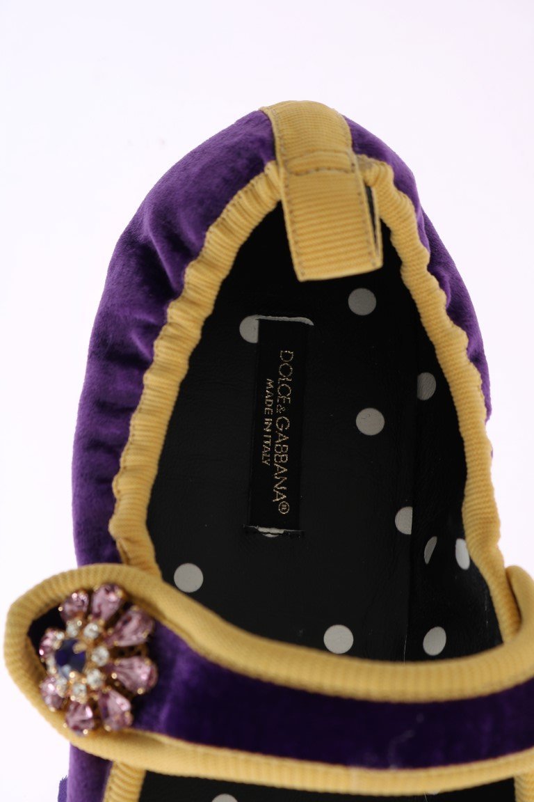 Purple Velvet Crystal Strap Ballerina Shoes