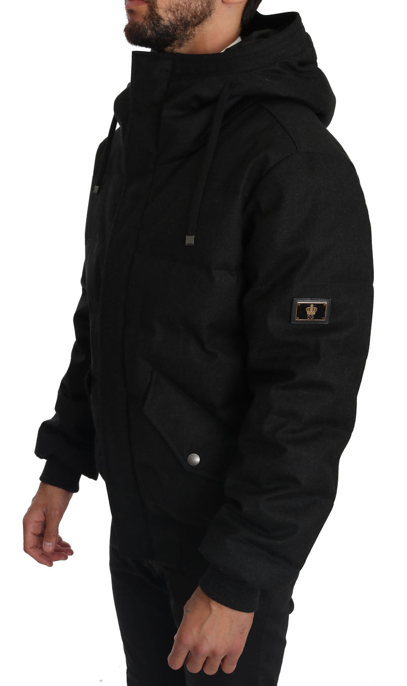 Black Wool DG Crown Hooded Winter Puffer Jacket