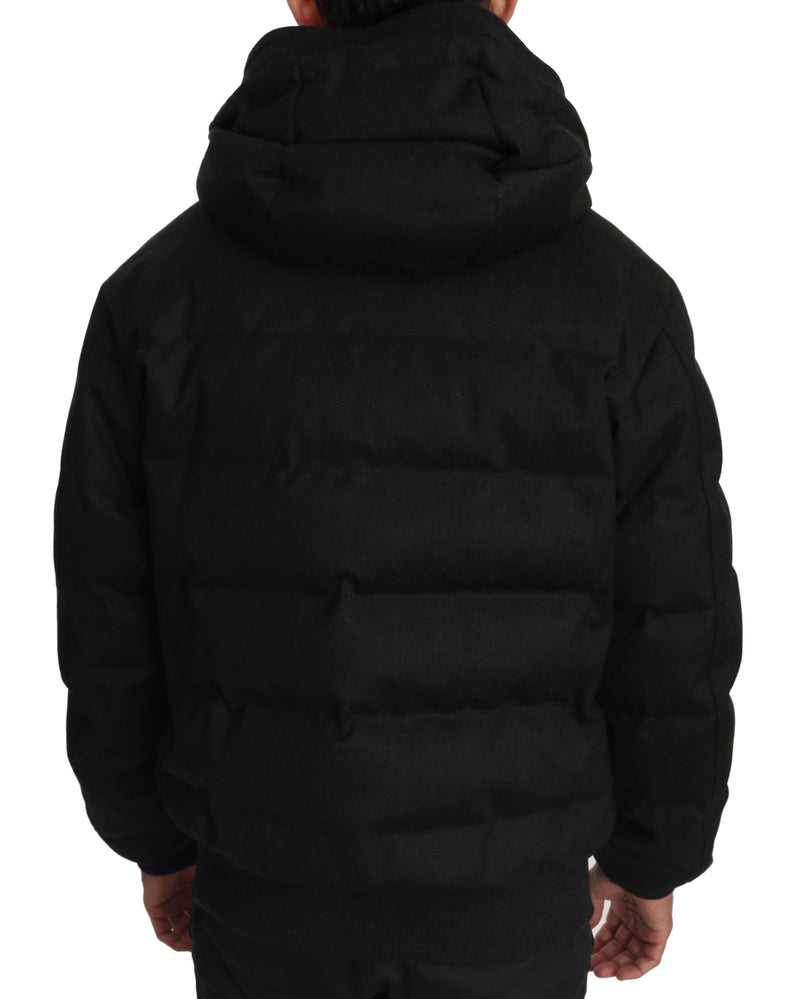 Black Wool DG Crown Hooded Winter Puffer Jacket