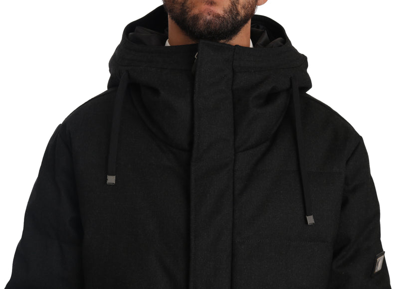 Black Wool DG Crown Hooded Winter Puffer Jacket