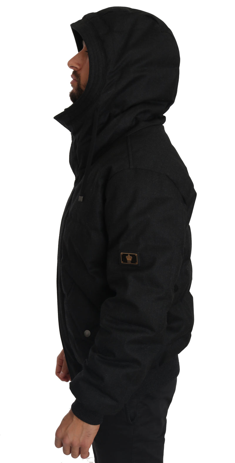 Black Wool DG Crown Hooded Winter Puffer Jacket