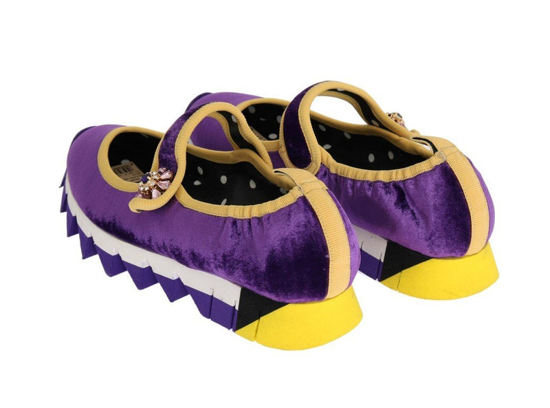 Purple Velvet Crystal Strap Ballerina Shoes