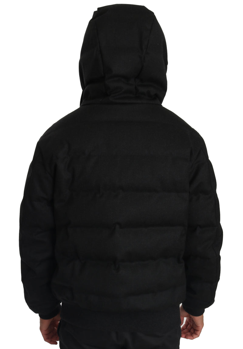 Black Wool DG Crown Hooded Winter Puffer Jacket