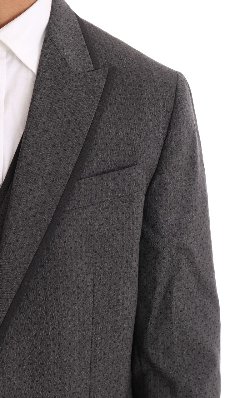 Gray Wool Long 3 Piece Two Button Suit