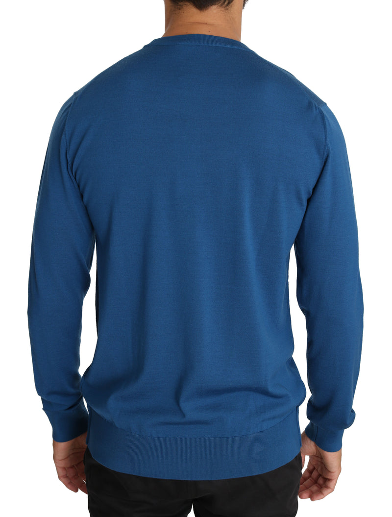 Blue Wool Musician Applique Pullover Sweater