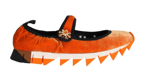 Orange Velvet Crystal Strap Ballerina Shoes