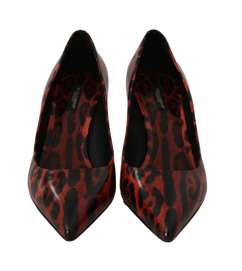 Red Leopard Leather Pumps Heels