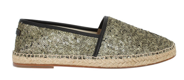 Gold Sequined Logo Loafers Espadrilles