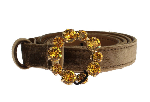 Brown Velvet Leather Crystal Buckle Belt