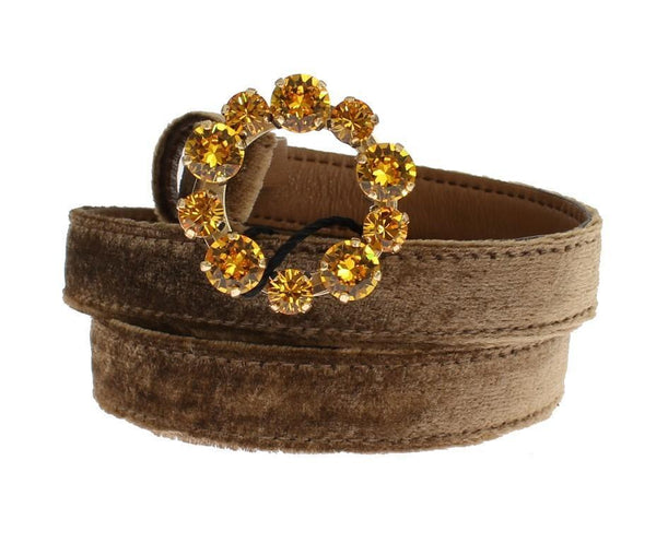 Brown Velvet Leather Crystal Buckle Belt