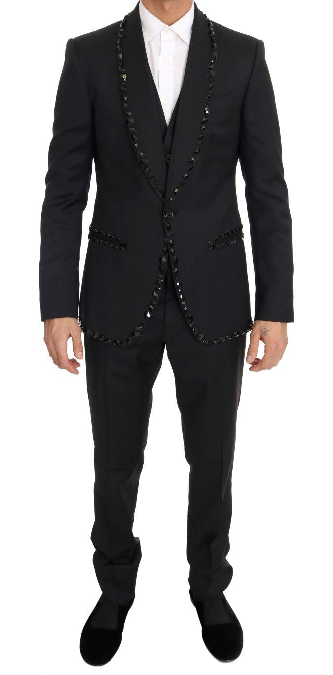 Black Wool Crystal Slim Fit 3 Piece Suit