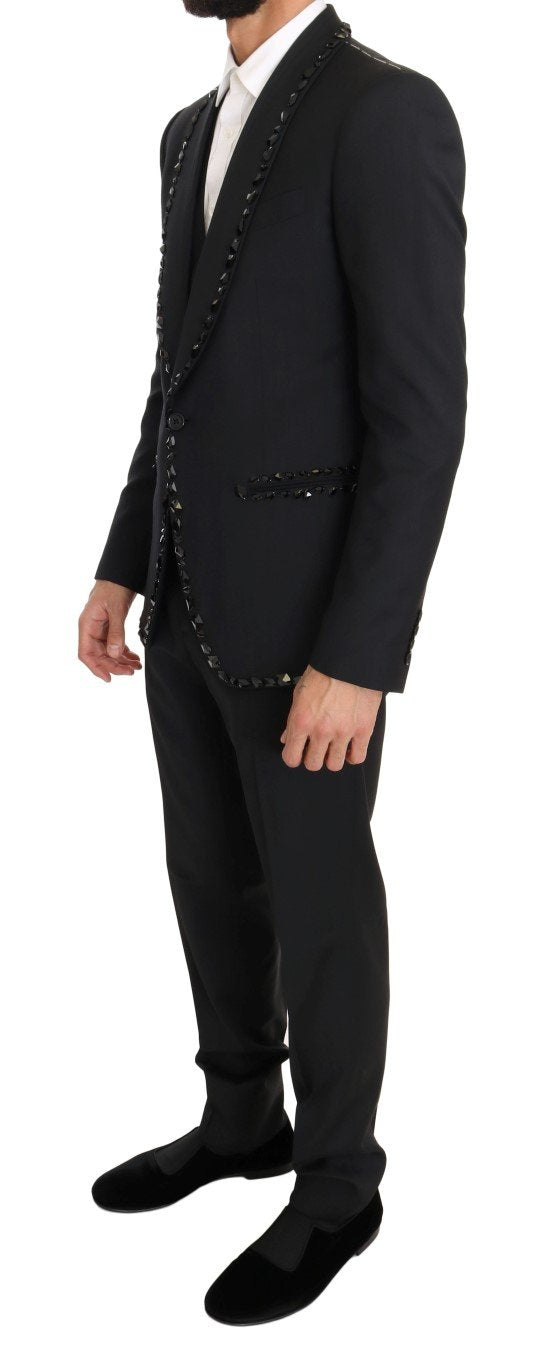 Black Wool Crystal Slim Fit 3 Piece Suit