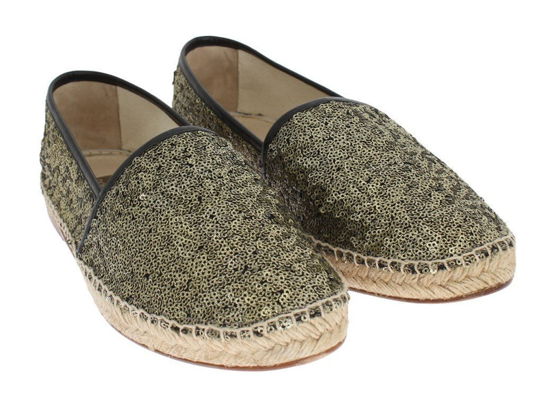 Gold Sequined Logo Loafers Espadrilles
