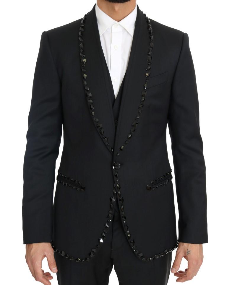 Black Wool Crystal Slim Fit 3 Piece Suit