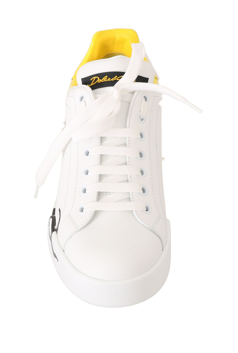 Yellow White Black Logo Leather Women