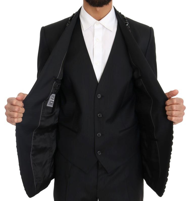 Black Wool Crystal Slim Fit 3 Piece Suit