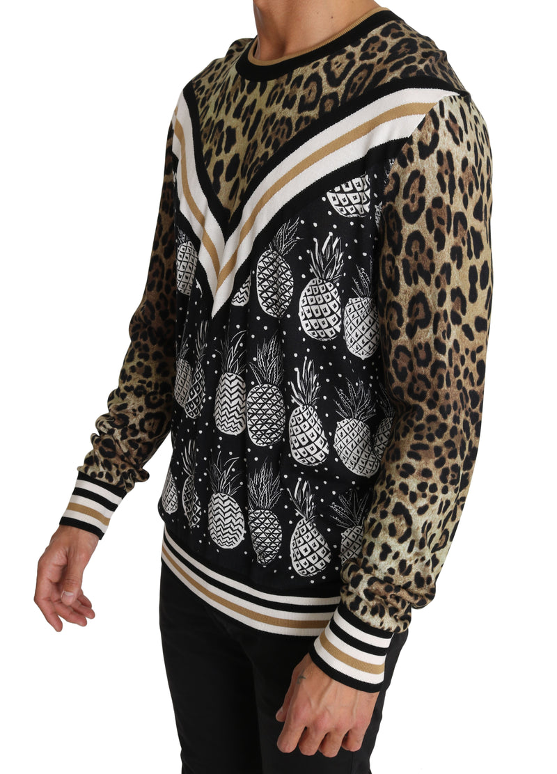 Black Brown Leopard Pineapple Silk Sweater