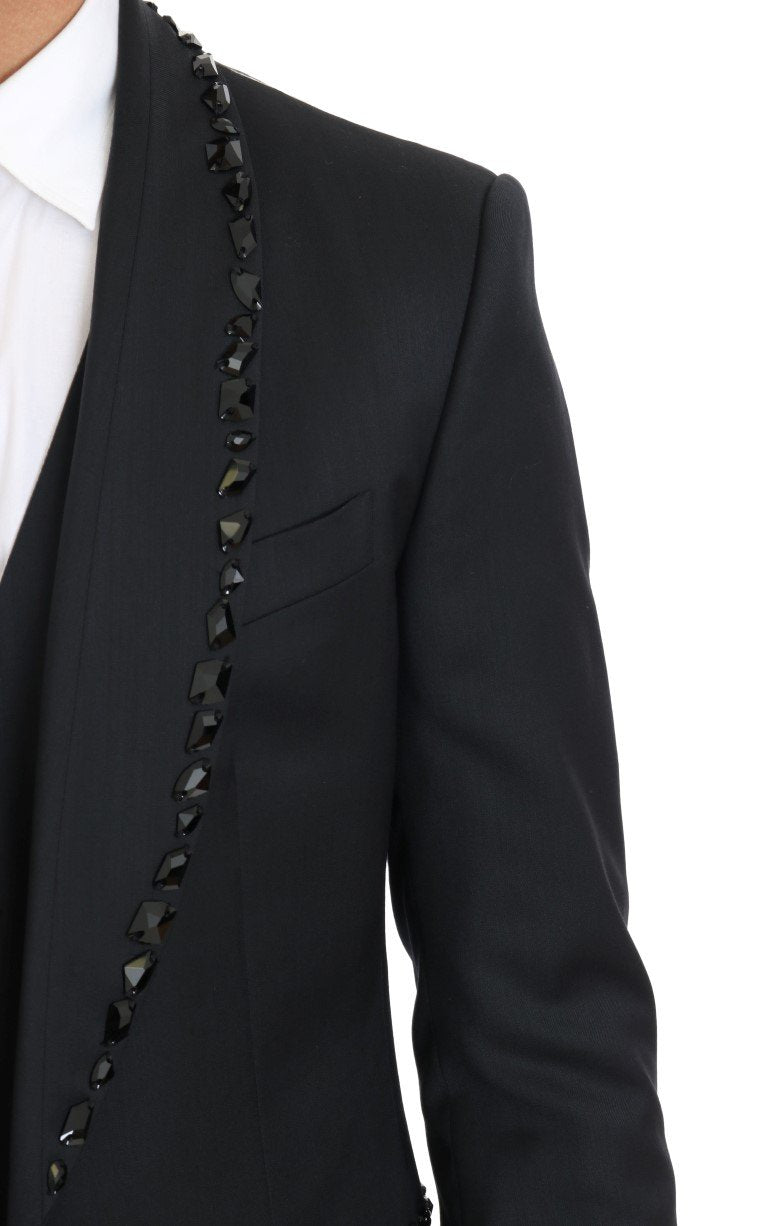 Black Wool Crystal Slim Fit 3 Piece Suit