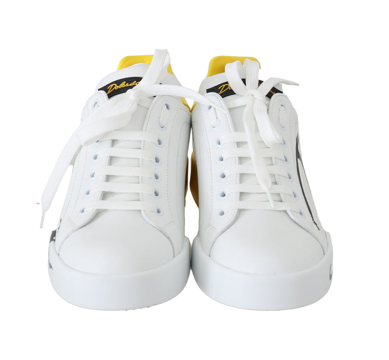 Yellow White Black Logo Leather Women