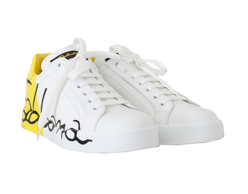 Yellow White Black Logo Leather Women