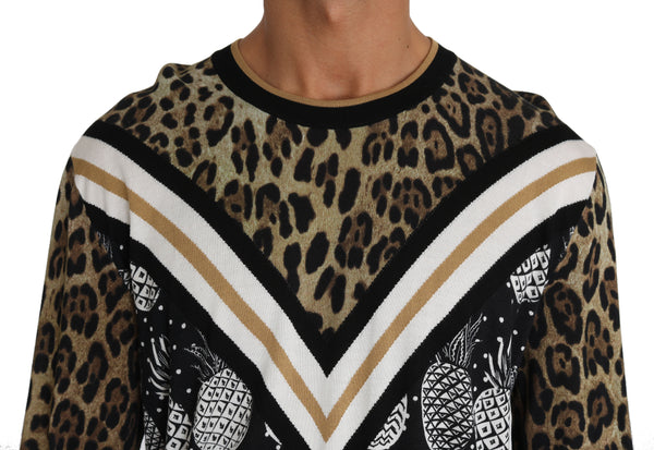 Black Brown Leopard Pineapple Silk Sweater
