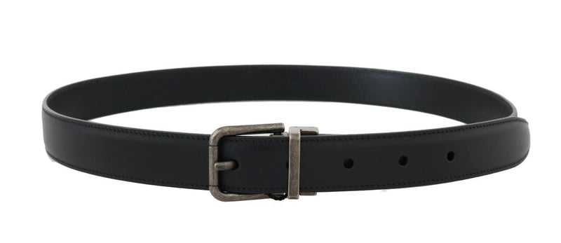 Black Leather Gray Brushed Buckle Belt