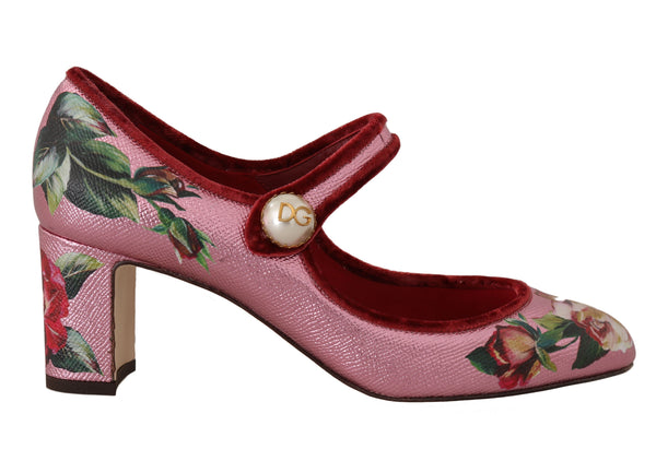 Pink Floral Leather Mary Janes