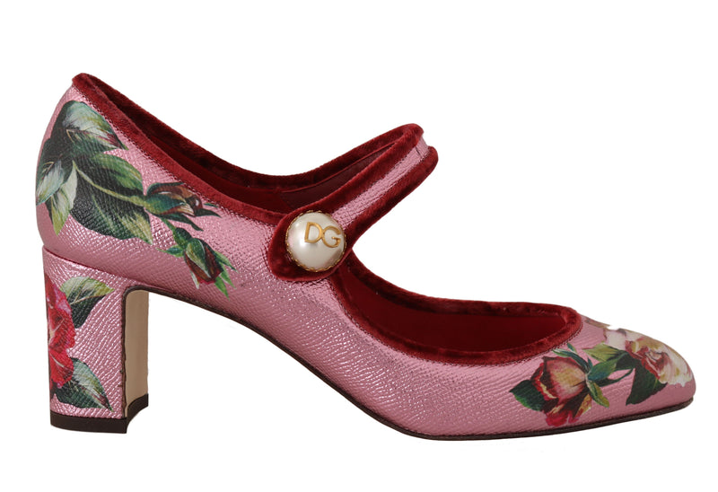 Pink Floral Leather Mary Janes