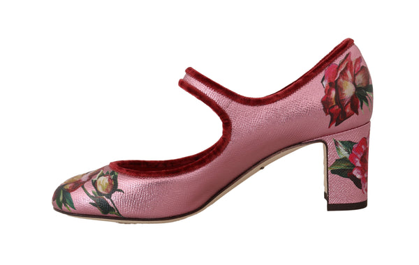 Pink Floral Leather Mary Janes