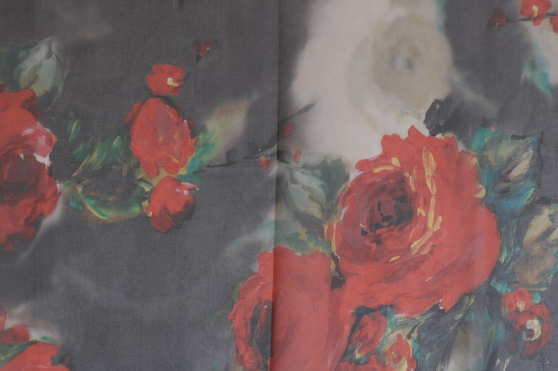 Red Roses Silk Floral Print