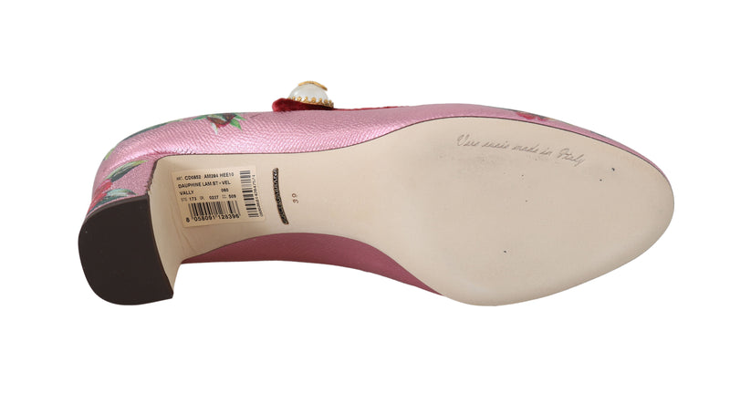 Pink Floral Leather Mary Janes