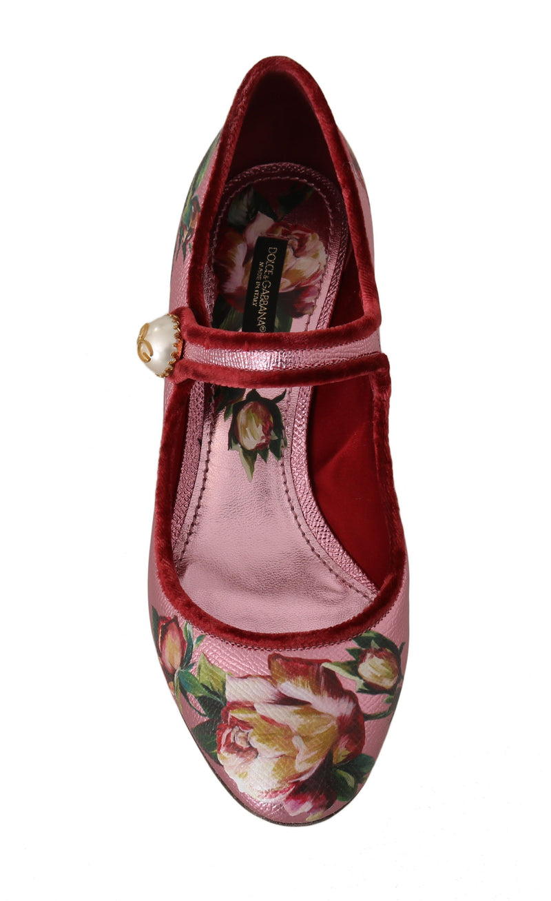 Pink Floral Leather Mary Janes