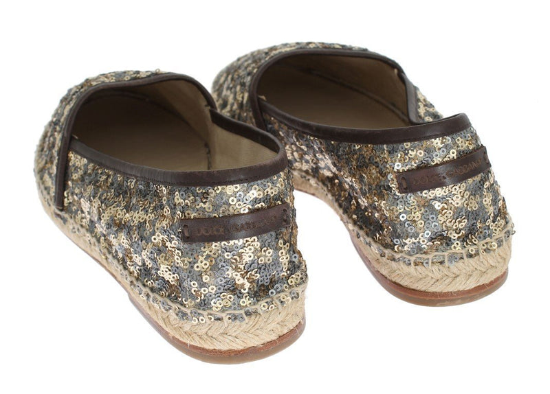 Gold Silver Sequined Logo Espadrilles