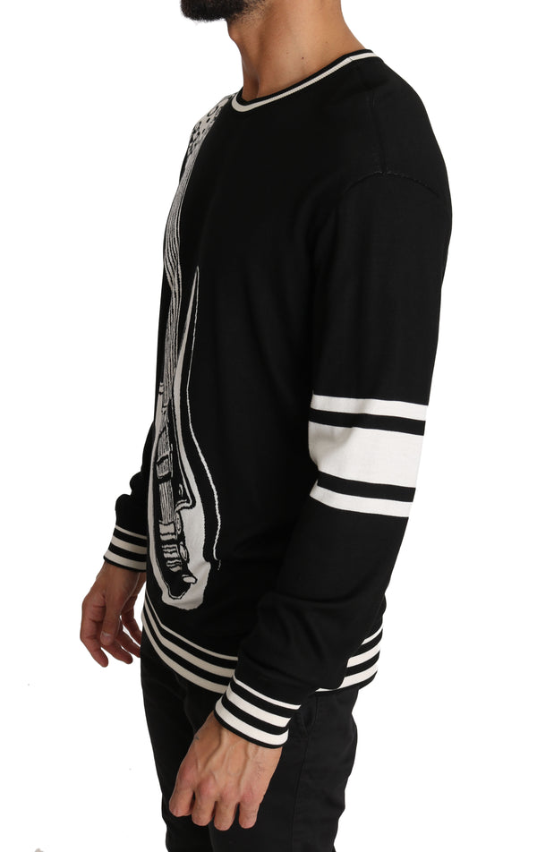 Black Silk Guitar Crewneck Pullover Sweater