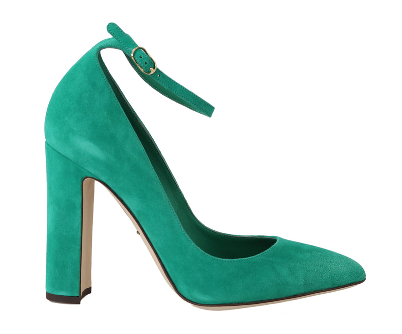 Green Suede Ankle Strap Pumps