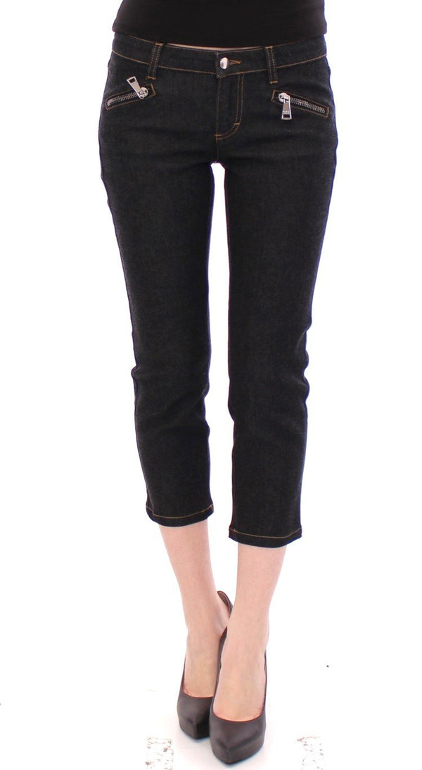 Black Cotton Cropped Slim Fit Jeans Pants