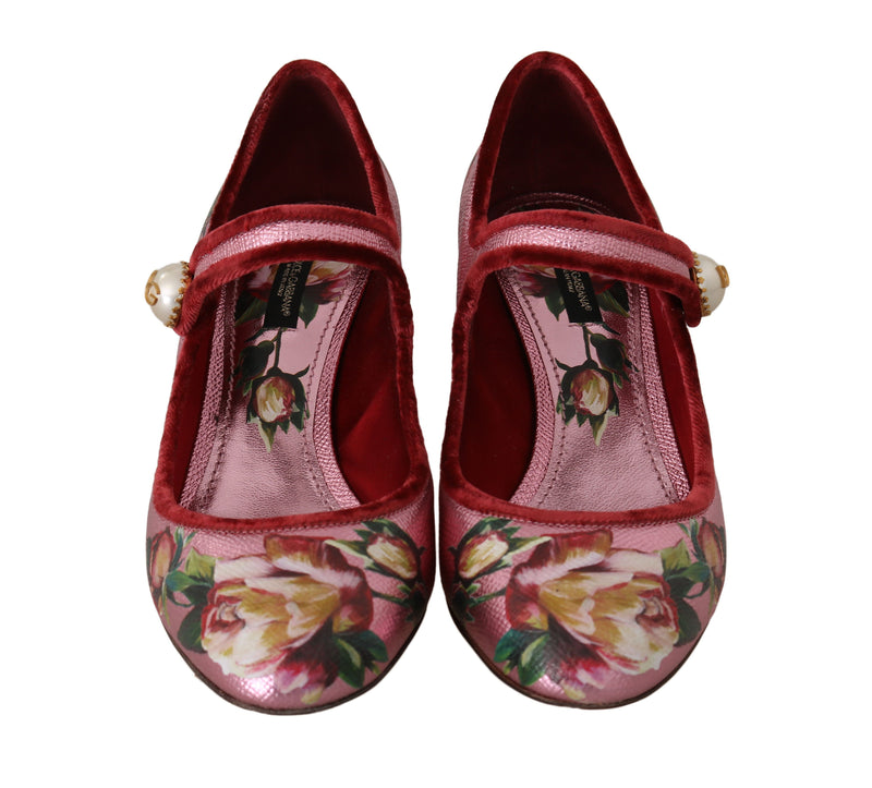 Pink Floral Leather Mary Janes