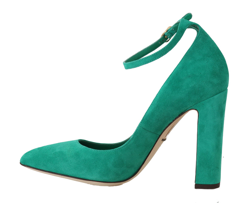 Green Suede Ankle Strap Pumps