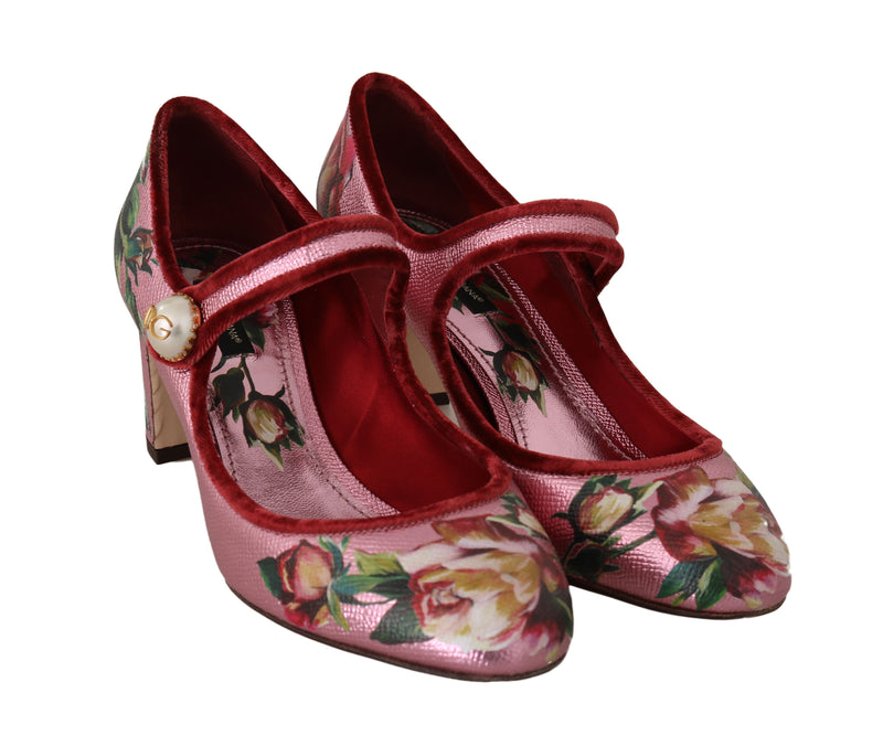 Pink Floral Leather Mary Janes